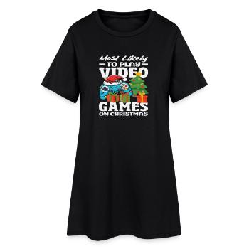 Probably playing video games Christmas - Women’s T-Shirt Dress - black - Front