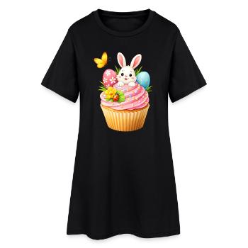 Süßer Osterhasen Cupcake mit bunten Ostereiern  - Frauen T-Shirt-Kleid - Schwarz - Vorne