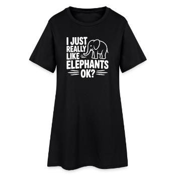 Ich mag Elefanten einfach wirklich, okay? - Frauen T-Shirt-Kleid - Schwarz - Vorne