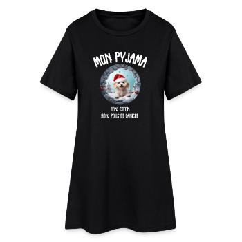 Pyjama Chien Caniche Humour Noel - Robe T-shirt Femme - noir - Devant