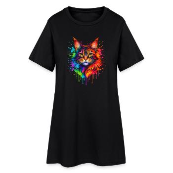 Néon du Maine Coon | Art du chat Pop Art - Robe T-shirt Femme - noir - Devant