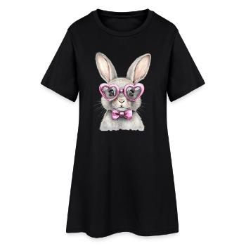 Verspielter Hase mit herzförmiger Sonnenbrille - Frauen T-Shirt-Kleid - Schwarz - Vorne