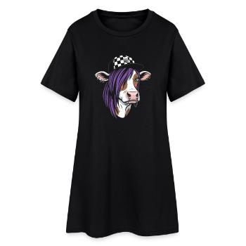 Vache punk aux cheveux violets - Robe T-shirt Femme - noir - Devant