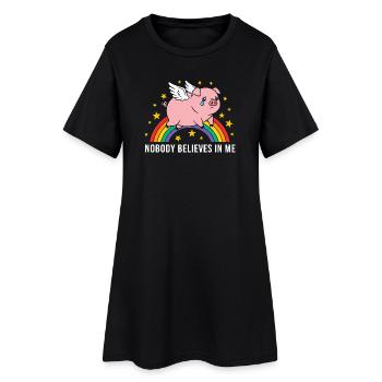Cochon triste sur arc-en-ciel - Robe T-shirt Femme - noir - Devant