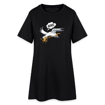 Lustige Möwe Stiehlt Pommes Am Strand - Frauen T-Shirt-Kleid - Schwarz - Vorne