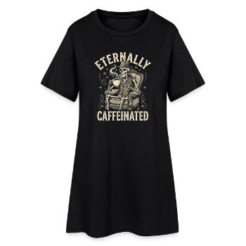 Eternally Caffeinated - Retro Kaffee Skelett - Frauen T-Shirt-Kleid - Schwarz - Vorne