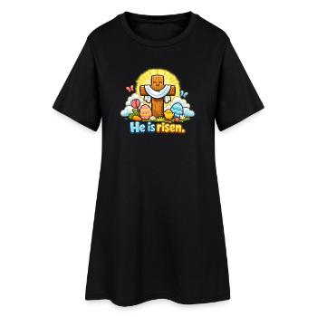 Crucifix de Kawaii Il est ressuscité Jésus de Pâques - Robe T-shirt Femme - noir - Devant
