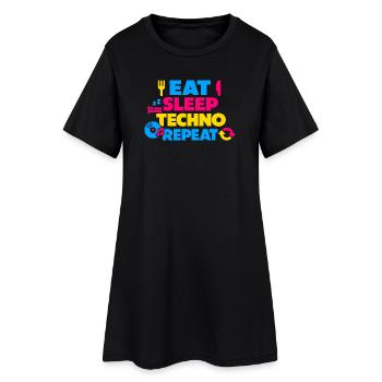 Eat Sleep Techno Repeat Farbexplosion - Frauen T-Shirt-Kleid - Schwarz - Vorne