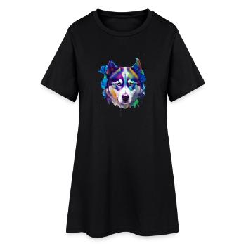 Portrait du chien Husky sibérien peinture à l’huile vibrante - Robe T-shirt Femme - noir - Devant