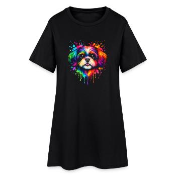 Shih Tzu | Art pop pour petits chiens - Robe T-shirt Femme - noir - Devant