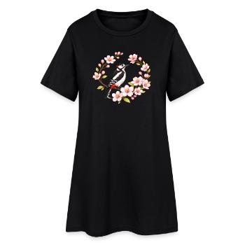 Grand pic tacheté avec motif printanier de cerisiers - Robe T-shirt Femme - noir - Devant