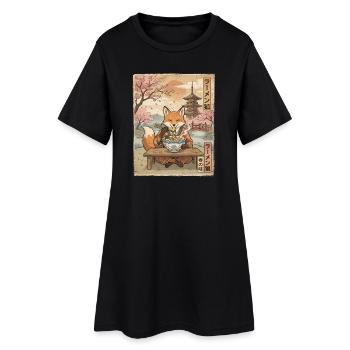 Fuchs Ramen Japanischer Vintage Stil - Frauen T-Shirt-Kleid - Schwarz - Vorne