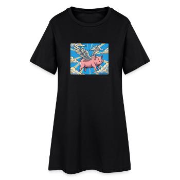 Vol des cochons dans le faisceau de nuages - Robe T-shirt Femme - noir - Devant