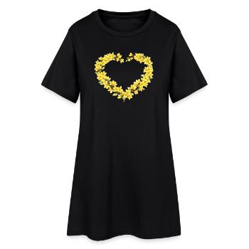 Spring Motif Forsythia Heart Frame - Women’s T-Shirt Dress - black - Front
