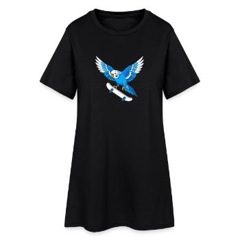 Perroquet bleu sur skateboard - Robe T-shirt Femme - noir - Devant