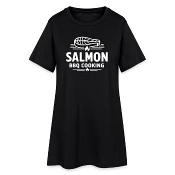 Barbecue de saumon cuisinant un grill de fruits de mer - Robe T-shirt Femme - noir - Devant