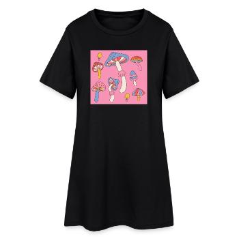 Retro Mushroom Pattern – Psychedelic 70s Design - Frauen T-Shirt-Kleid - Schwarz - Vorne