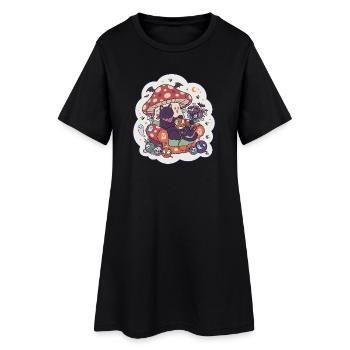 Chat Halloween Champignon Horreur Mignonne - Robe T-shirt Femme - noir - Devant