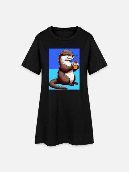 Otter - Frauen T-Shirt-Kleid - Schwarz