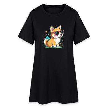 Coole Corgi-Sonnenbrillen - Frauen T-Shirt-Kleid - Schwarz - Vorne