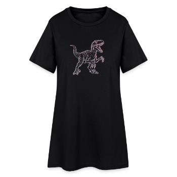 Neon Dinosaurier 3D Skelett - Frauen T-Shirt-Kleid - Schwarz - Vorne