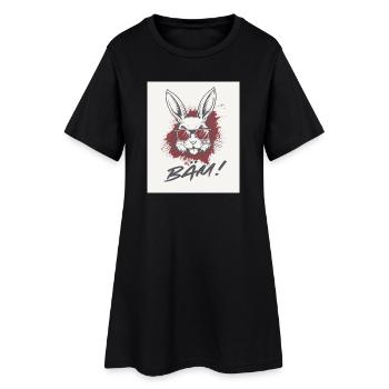 Hase mit Sonnenbrille  - Frauen T-Shirt-Kleid - Schwarz - Vorne