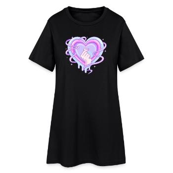 Pastellherz K Pop Fingersymbol Liebe - Frauen T-Shirt-Kleid - Schwarz - Vorne