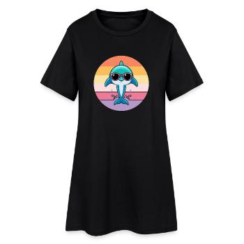 Pastelldelfin-Sonnenbrille - Frauen T-Shirt-Kleid - Schwarz - Vorne