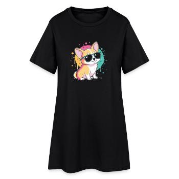 Corgi Pop Art Sonnenbrillen-Spritzer - Frauen T-Shirt-Kleid - Schwarz - Vorne
