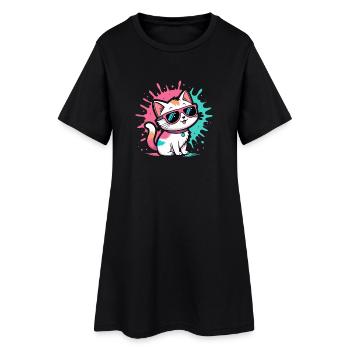 Chat coloré lunettes soleil - Robe T-shirt Femme - noir - Devant