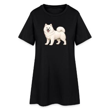 Weißer, pelziger Samojeden - Frauen T-Shirt-Kleid - Schwarz - Vorne