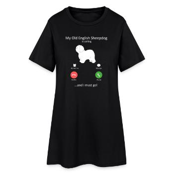 Vieux chien de berger anglais appelant un écran téléphonique - Robe T-shirt Femme - noir - Devant