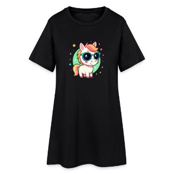 Poney arc en ciel avec lunettes - Robe T-shirt Femme - noir - Devant