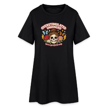 Überstimulierter Schädel mit Blumen Patch - Frauen T-Shirt-Kleid - Schwarz - Vorne
