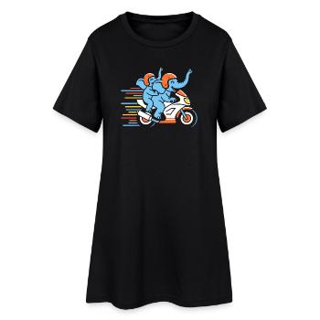 Elefanten Rennduo auf Motorrad - Frauen T-Shirt-Kleid - Schwarz - Vorne
