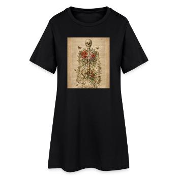 Skelett Blume Natur Floral Gothic Fairycore - Frauen T-Shirt-Kleid - Schwarz - Vorne