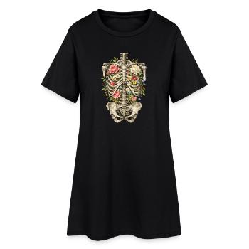 Skelett Blume Natur Floral Gothic Fairycore - Frauen T-Shirt-Kleid - Schwarz - Vorne