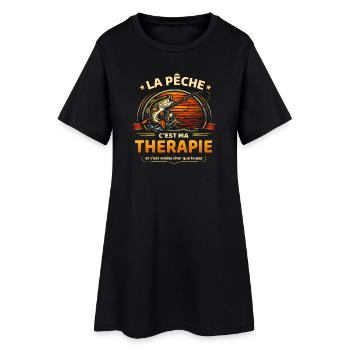La pêche c’est ma thérapie – humour pêcheur - Robe T-shirt Femme - noir - Devant
