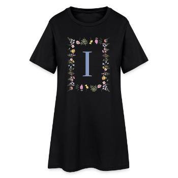 Florale Initial "I" Blumenmonogramm - Frauen T-Shirt-Kleid - Schwarz - Vorne