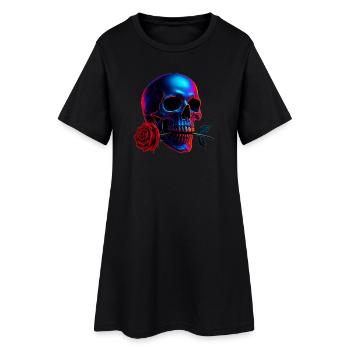 Motif de crâne Dark Art Art Néon Skull Rose - Robe T-shirt Femme - noir - Devant