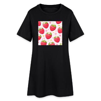 Kawaii Strawberry Polka Dot Pattern Pink - Women’s T-Shirt Dress - black - Front