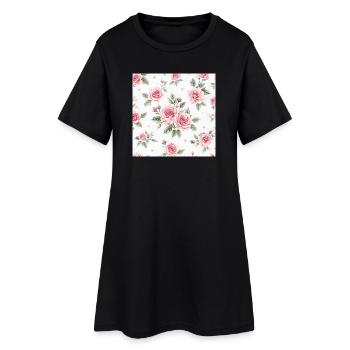 Motif Roses et Cœurs - Robe T-shirt Femme - noir - Devant