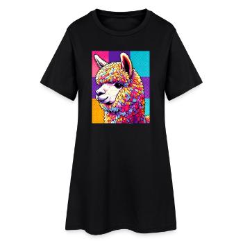 Alpaka - Frauen T-Shirt-Kleid - Schwarz - Vorne
