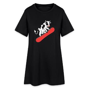 Vache sur skateboard - Robe T-shirt Femme - noir - Devant
