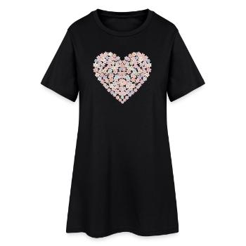 Motif de cœur aux fleurs pastel - Robe T-shirt Femme - noir - Devant