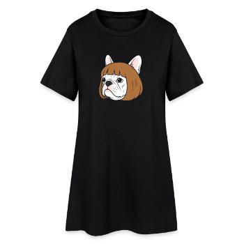Bulldog Bobhaar Cartoon - Frauen T-Shirt-Kleid - Schwarz - Vorne