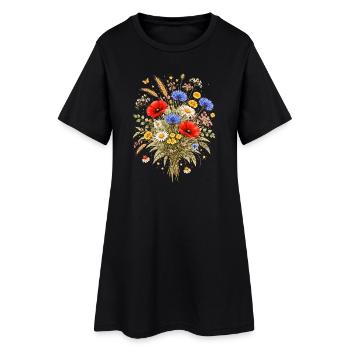 Colorful Wildflower Bouquet Nature Floral Design - Women’s T-Shirt Dress - black - Front