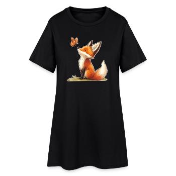 Fuchs mit Schmetterling - Frauen T-Shirt-Kleid - Schwarz - Vorne