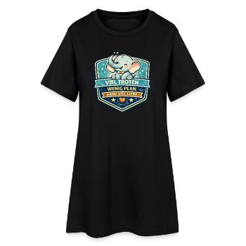 Süßer Elefanten-Patch mit Motto - Frauen T-Shirt-Kleid - Schwarz - Vorne