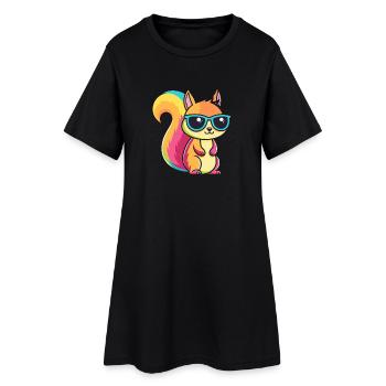 Regenbogen-Eichhörnchen mit Brille - Frauen T-Shirt-Kleid - Schwarz - Vorne
